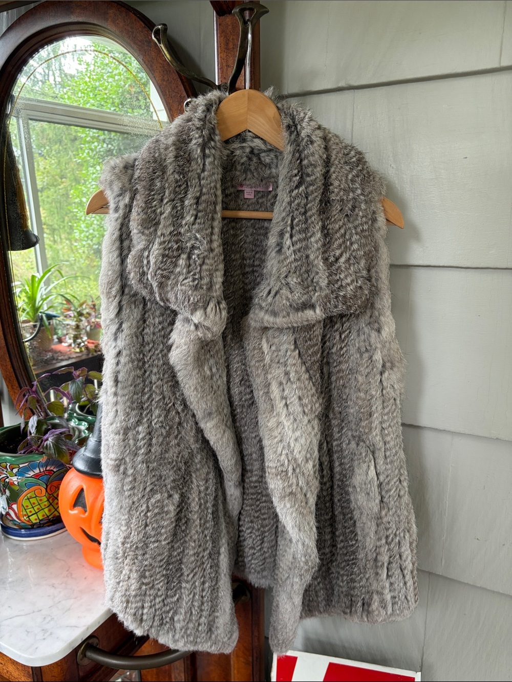 Calypso St. Barth Genuine Fur Drape Gray Open-Front Vest